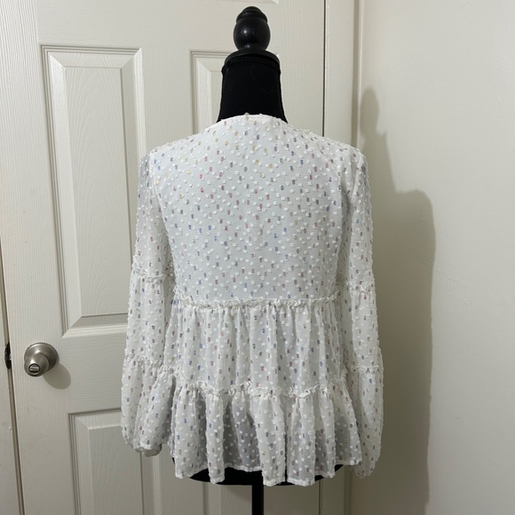 Altar'd State White Long Sleeve Confetti Tiered Babydoll Blouse Size Extra Small - Picture 3 of 8